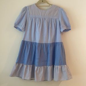 Blue and White Tiered English Factory Dress | Medium